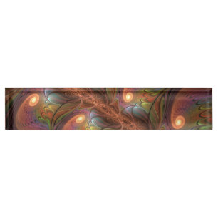 Colourful Fluorescent Abstract Trippy Brown Fracta Nameplate