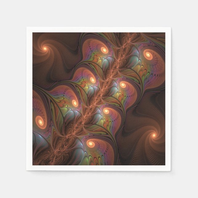 Colourful Fluorescent Abstract Trippy Brown Fracta Napkin (Front)