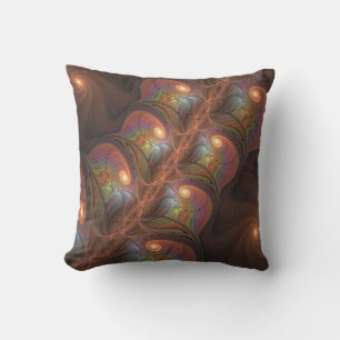 Colourful Fluorescent Abstract Trippy Brown Fracta Outdoor Pillow