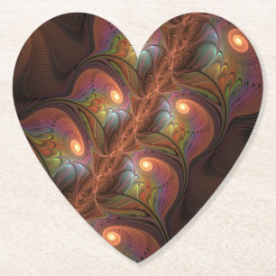 Colourful Fluorescent Abstract Trippy Brown Fracta Paper Coaster