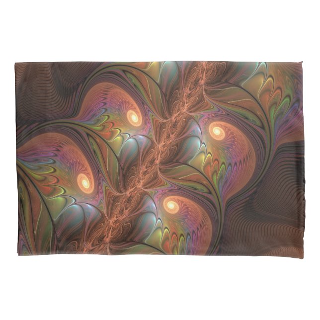 Colourful Fluorescent Abstract Trippy Brown Fracta Pillowcase (Front)