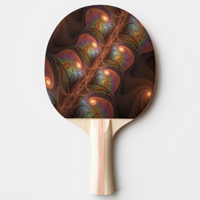Colourful Fluorescent Abstract Trippy Brown Fracta Ping Pong Paddle (Front)
