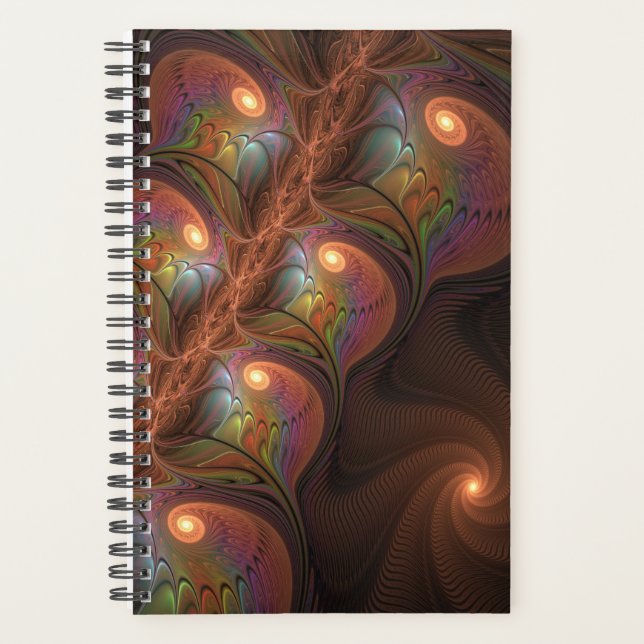 Colourful Fluorescent Abstract Trippy Brown Fracta Planner (Front)
