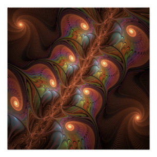 Colourful Fluorescent Abstract Trippy Brown Fracta Poster