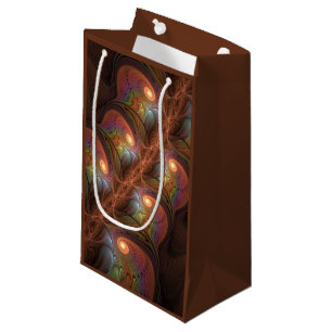 Colourful Fluorescent Abstract Trippy Brown Fracta Small Gift Bag