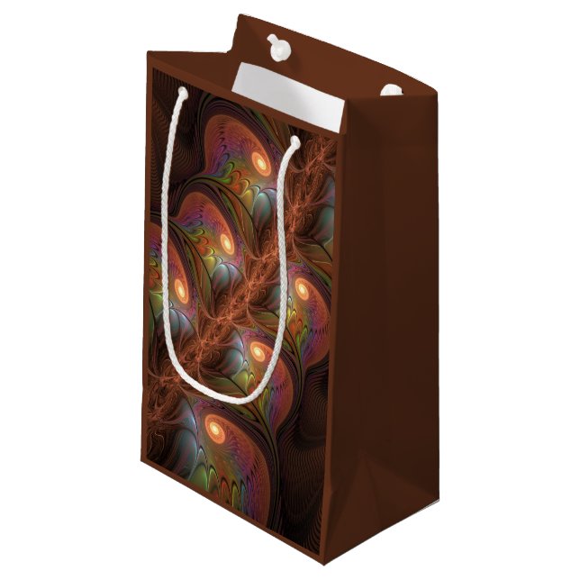 Colourful Fluorescent Abstract Trippy Brown Fracta Small Gift Bag (Front Angled)