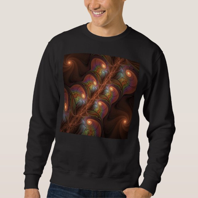 Colourful Fluorescent Abstract Trippy Brown Fracta Sweatshirt (Front)