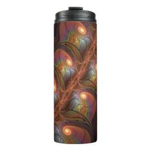 Colourful Fluorescent Abstract Trippy Brown Fracta Thermal Tumbler