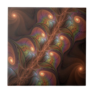 Colourful Fluorescent Abstract Trippy Brown Fracta Tile