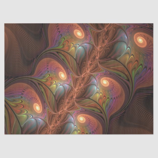 Colourful Fluorescent Abstract Trippy Brown Fracta Tissue Paper (Front)