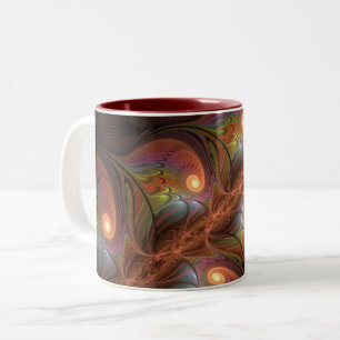 Colourful Fluorescent Abstract Trippy Brown Fracta Two-Tone Coffee Mug