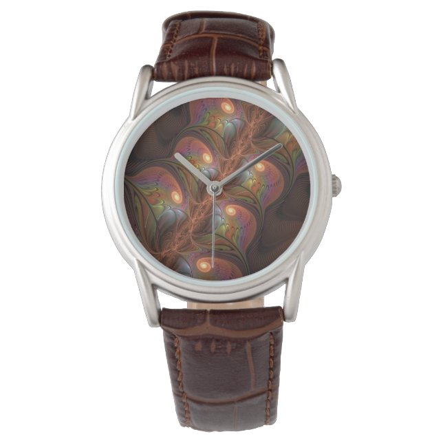 Colourful Fluorescent Abstract Trippy Brown Fracta Watch (Front)