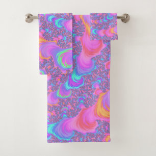 Colourful Fluorescent Trippy Fractal Spiral Bath Towel Set
