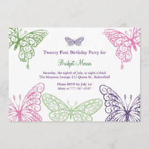 Colourful Fluttering Butterflies 21st Birthday Invitation