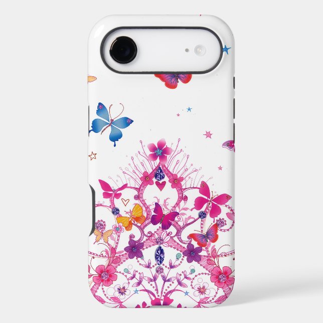 Colourful Flying Butterflies with Crown Art Print (Back)