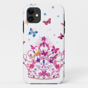 Colourful Flying Butterflies with Crown Art Print iPhone 11 Case