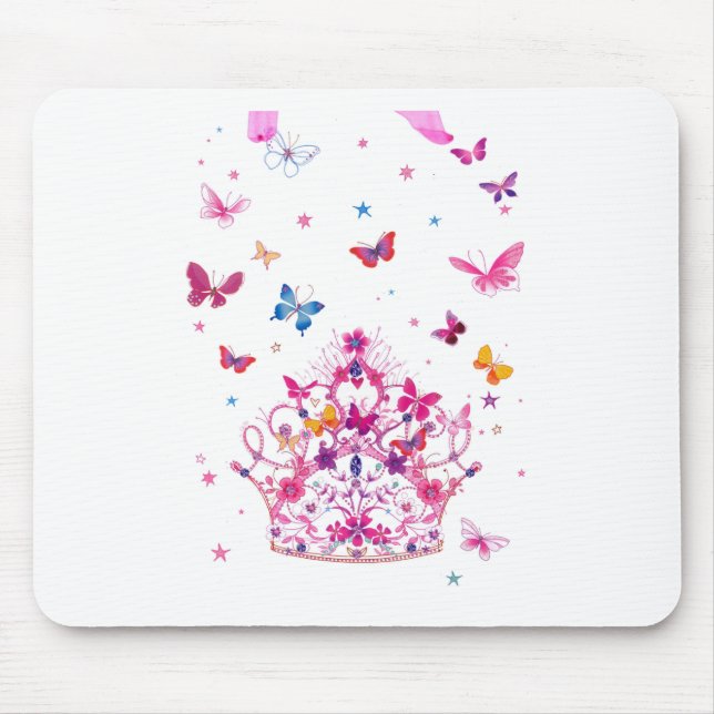 Colourful Flying Butterflies with Crown Art Print Mouse Pad (Front)