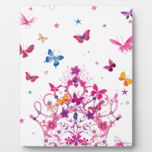Colourful Flying Butterflies with Crown Art Print/ Plaque