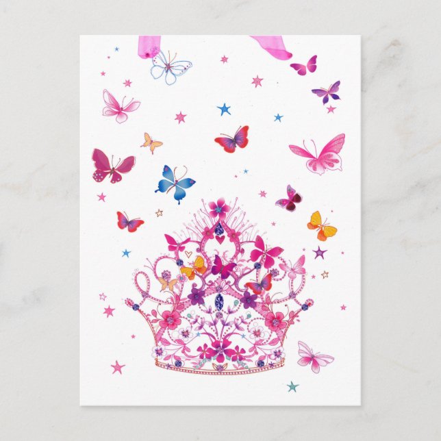 Colourful Flying Butterflies with Crown Art Print/ Postcard (Front)