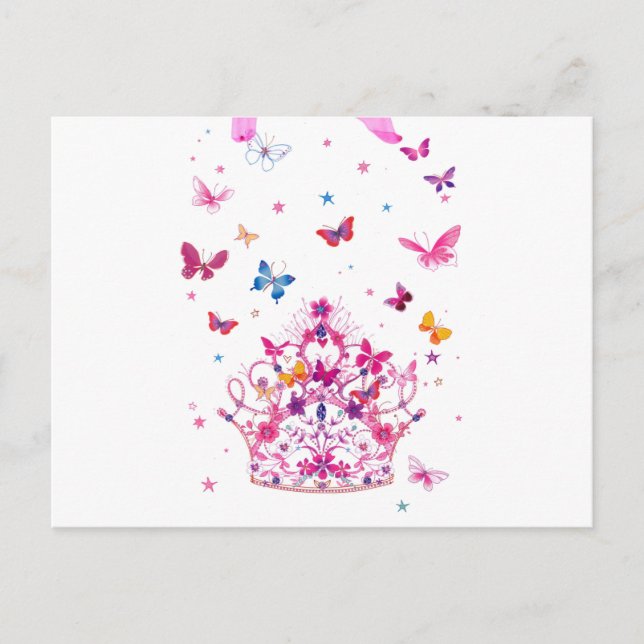 Colourful Flying Butterflies with Crown Art Print/ Postcard (Front)