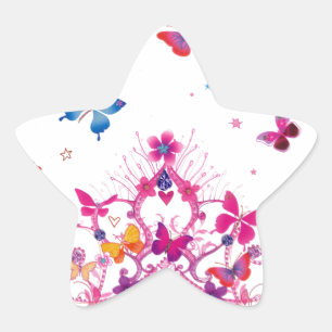 Colourful Flying Butterflies with Crown Art Print Star Sticker