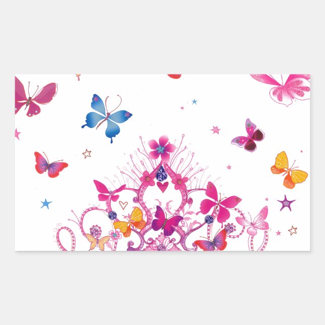Colourful Flying Butterflies with Crown Art Print Sticker (Front)