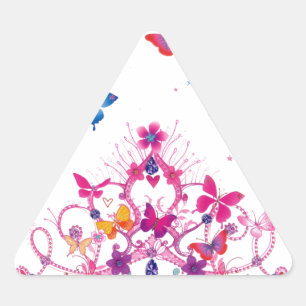 Colourful Flying Butterflies with Crown Art Print Triangle Sticker