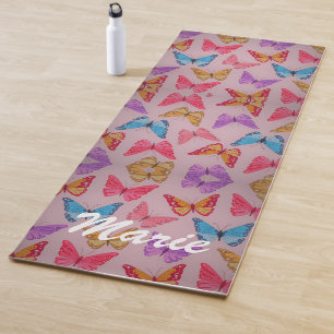 Colourful Flying Butterflies Yoga Mat