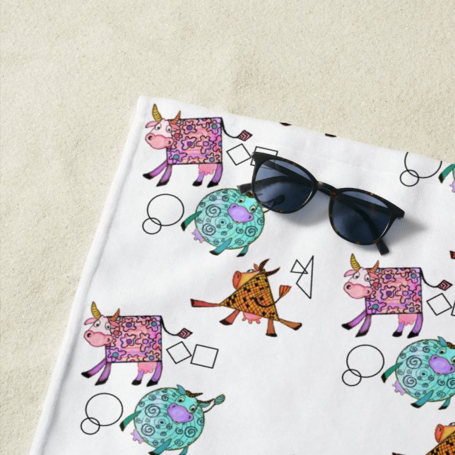 Colourful Flying Cows Funny Baby Beach Towel (In Situ)