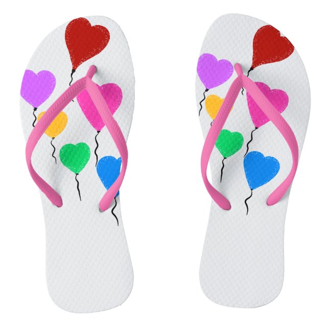 Colourful Flying Heart Balloons Flip Flops (Footbed)
