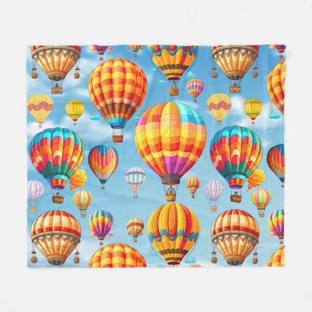 Colourful Flying Hot Air Balloon  Fleece Blanket (Front (Horizontal))