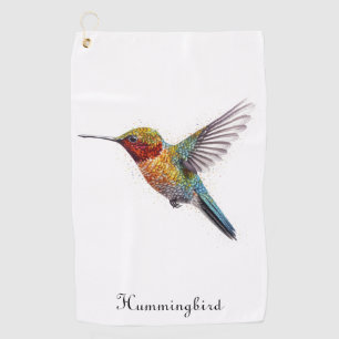 Colourful flying hummingbird customizable golf towel