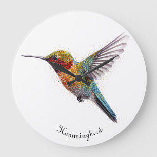 Colourful flying hummingbird customizable large clock