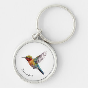 Colourful flying hummingbird pointillism too keychain