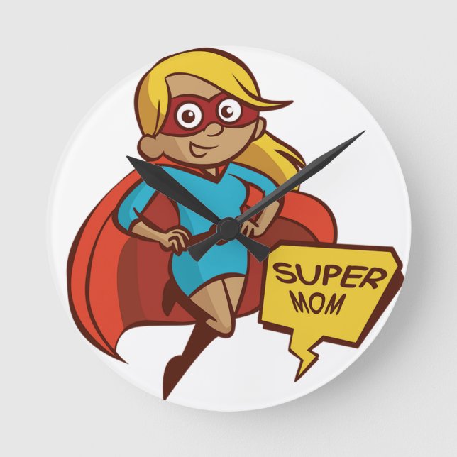 Colourful Flying Super Mom Round Clock (Front)