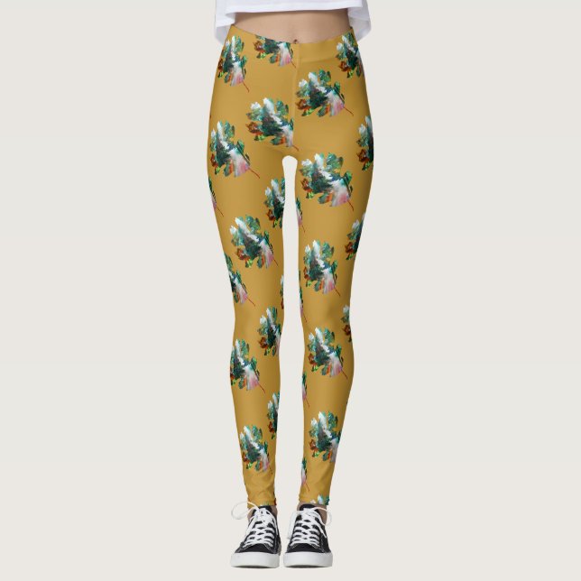 Colourful Foliage Autumn Leaf Art Custom  Leggings (Front)