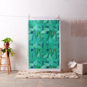 Colourful Foliage Custom Fabric, Green Turquoise Fabric