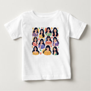 Colourful Folk Art Aesthetic Women Portraits Patte Baby T-Shirt