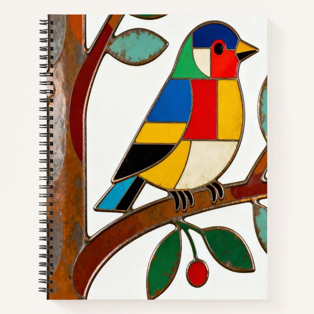Colourful Folk Art Bird Notebook (Front)