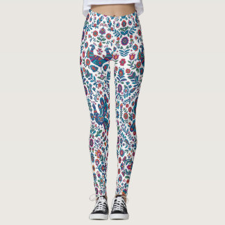 Colourful Folk Art Floral Bird Pattern Leggings