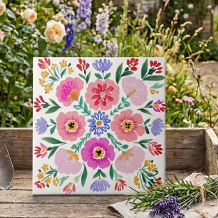 Colourful Folk Art Floral Decorative Ceramic Tile