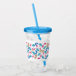 Colourful Folk Art Floral Pattern Acrylic Tumbler