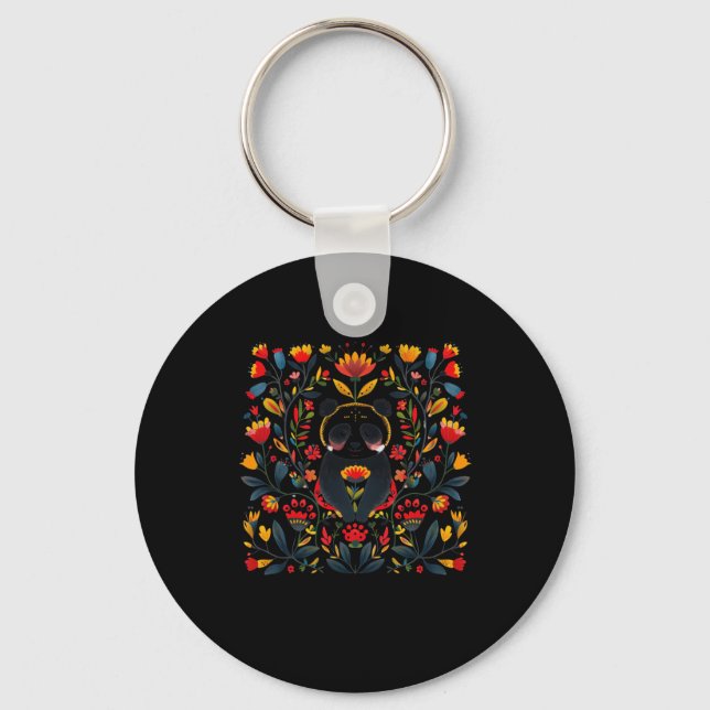 Colourful Folk Art Illustration Featuring A Panda  Keychain (Front)