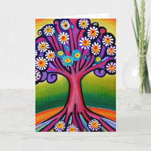 Colourful Folk Art Style Whimsical Tree Birthday Card