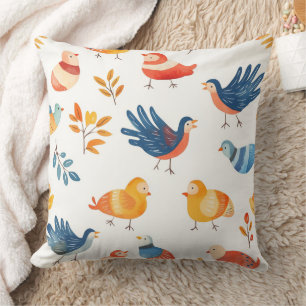 Colourful Folk Art Turkeys – Nature Inspired Autum Throw Pillow