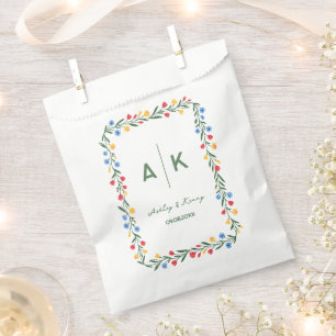 Colourful Folk Art Wildflower Monogram Wedding Favour Bag