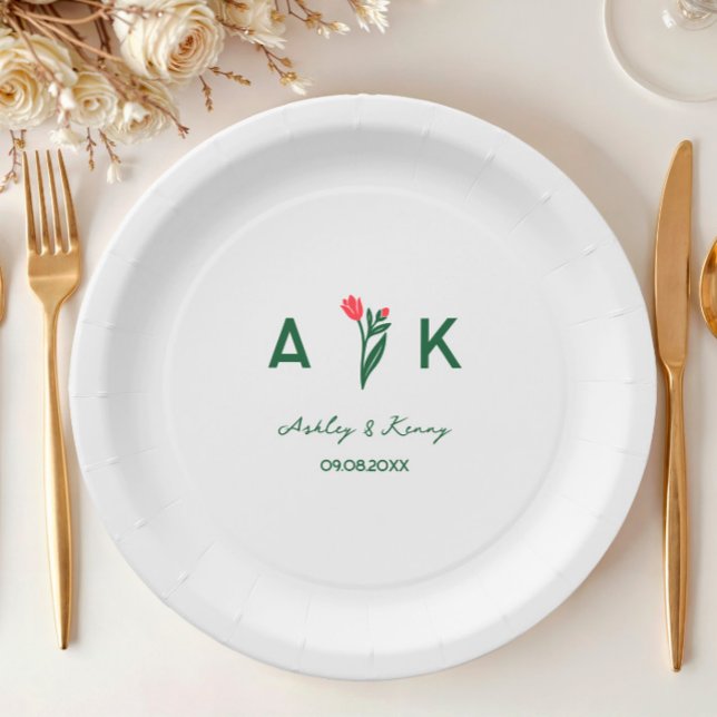 Colourful Folk Art Wildflower Monogram Wedding Paper Plate (Creator Uploaded)