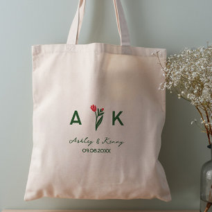 Colourful Folk Art Wildflower Monogram Wedding Tote Bag