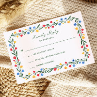 Colourful Folk Art Wildflower Wedding Invitation,