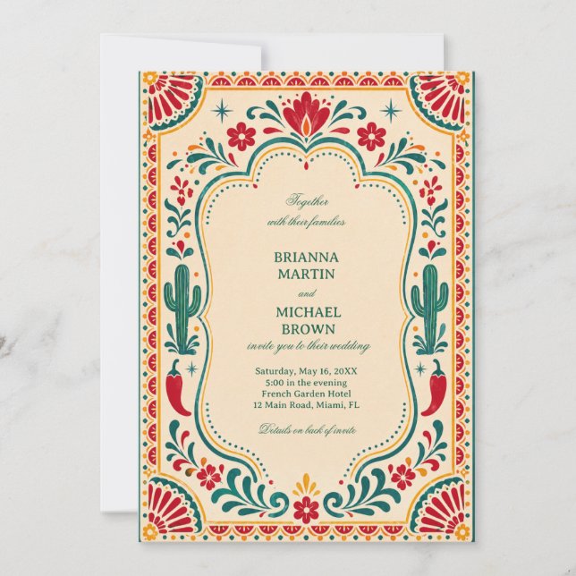 Colourful Folk Botanical Mexican Invitation (Front)